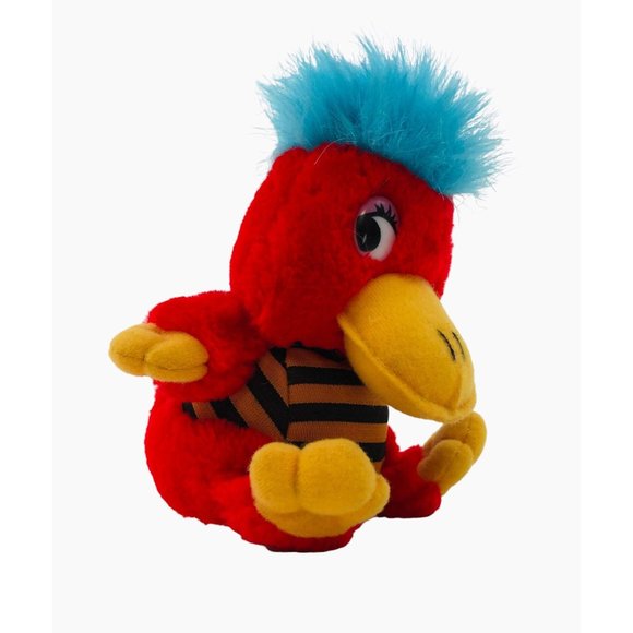 Cloud 9 Red Bird Blue Hair Soft Stuffed Animal Plush Toy Pet Striped Shirt - Picture 1 of 10